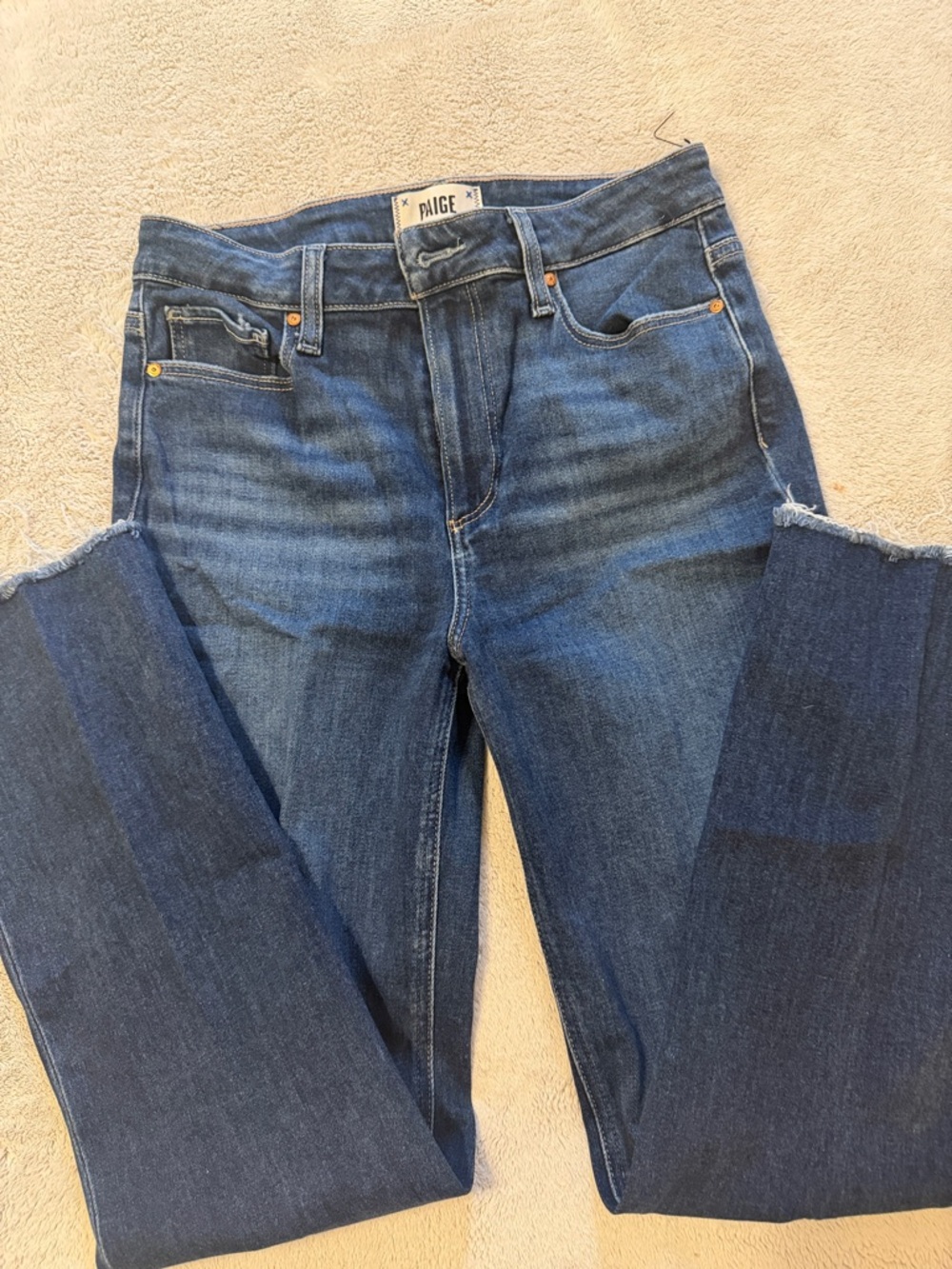 PAIGE Straight-Leg Dark to Mid Blue Jeans